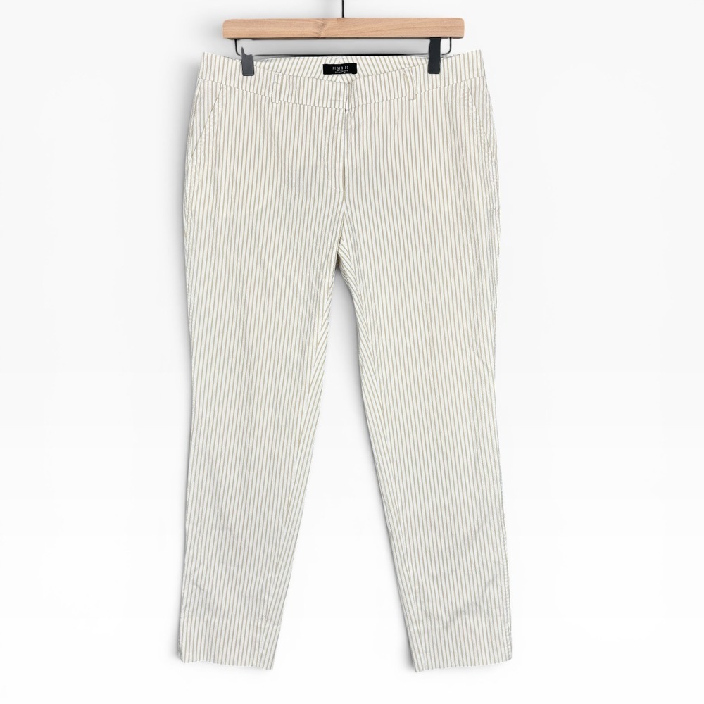 Peserico Sign Pinstripe Seersucker Pants IT46 US8 Beige Slim Tapered Italy